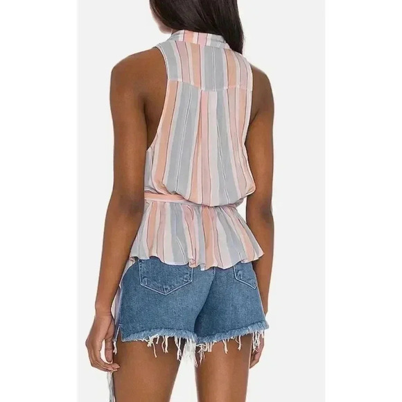 Free People Womens Blouse Size SP Sleeveless Striped Wrap Tie Waist Casual - Picture 3 of 10